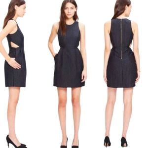 Madewell Black Nightfall Jacquard Cutout Dress Women's 8 Gold Metallic Lined